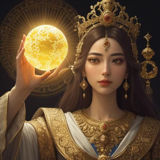 Crowned Figure with Orb: Surreal Oil Painting