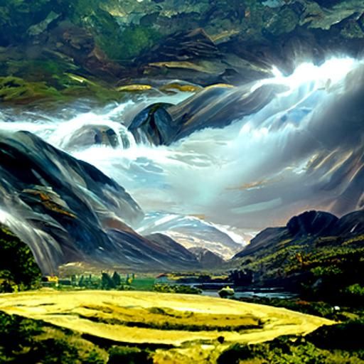 Scenic River Landscape with Cinematic Storm, Oil Painting
