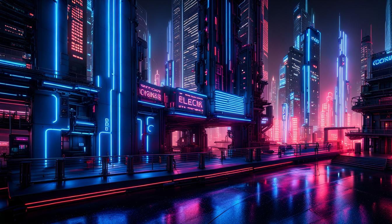 Electric Blue Cyberpunk Cityscape at Midnight