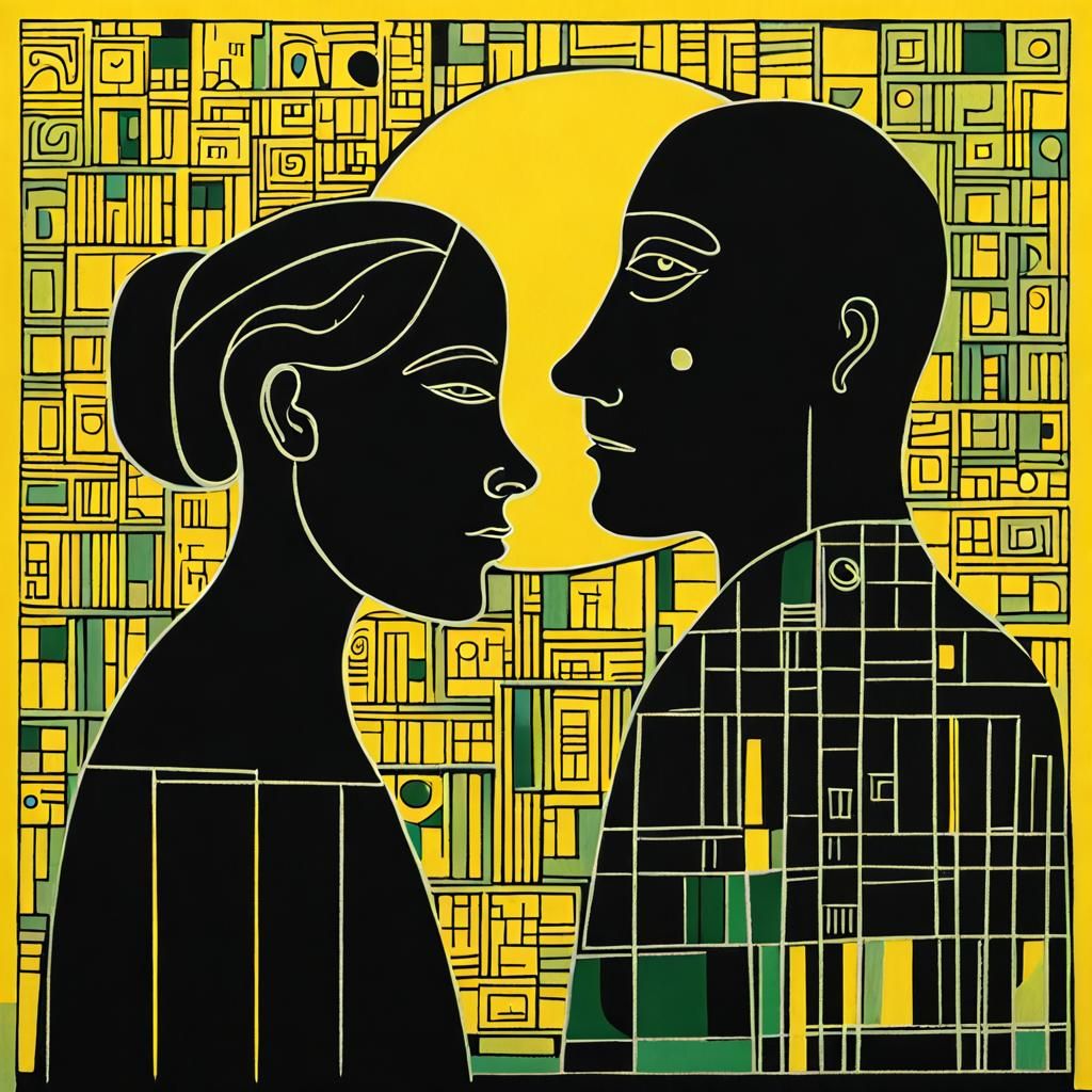 City Block Silhouettes Gazing at Whimsical Moon