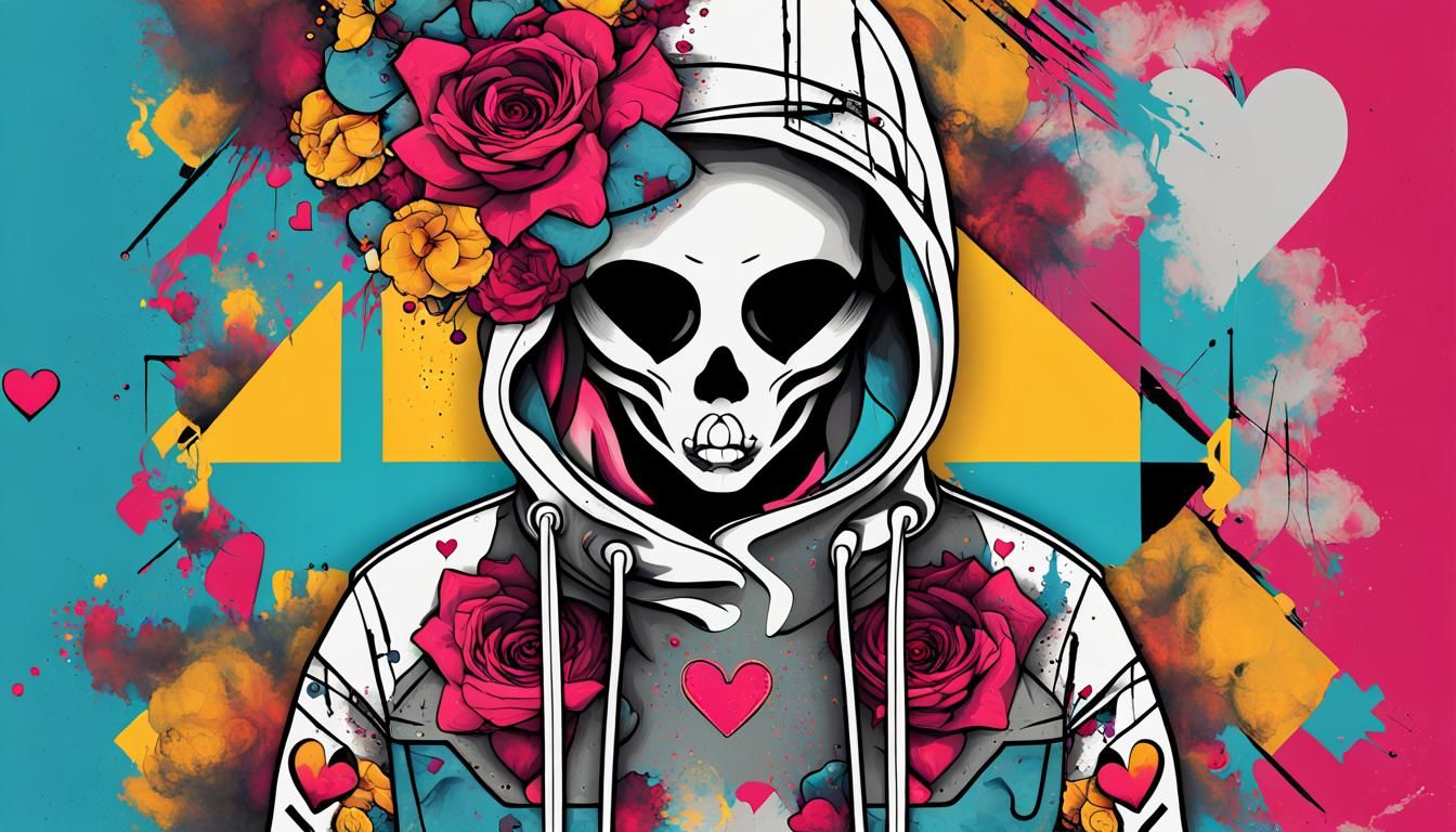 Ghost Humanoid in Streetwear with Graffiti Art