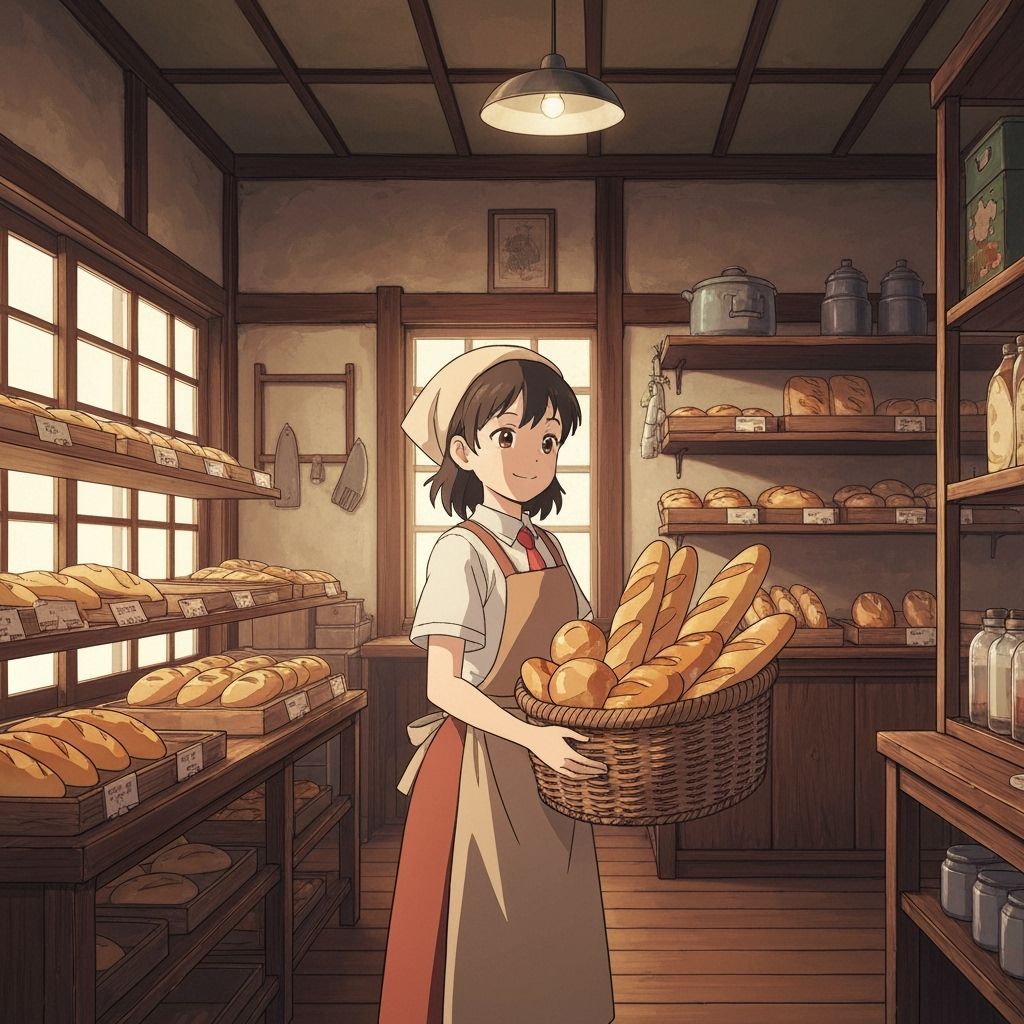 Anime Art of Girl in Japanese Bakery