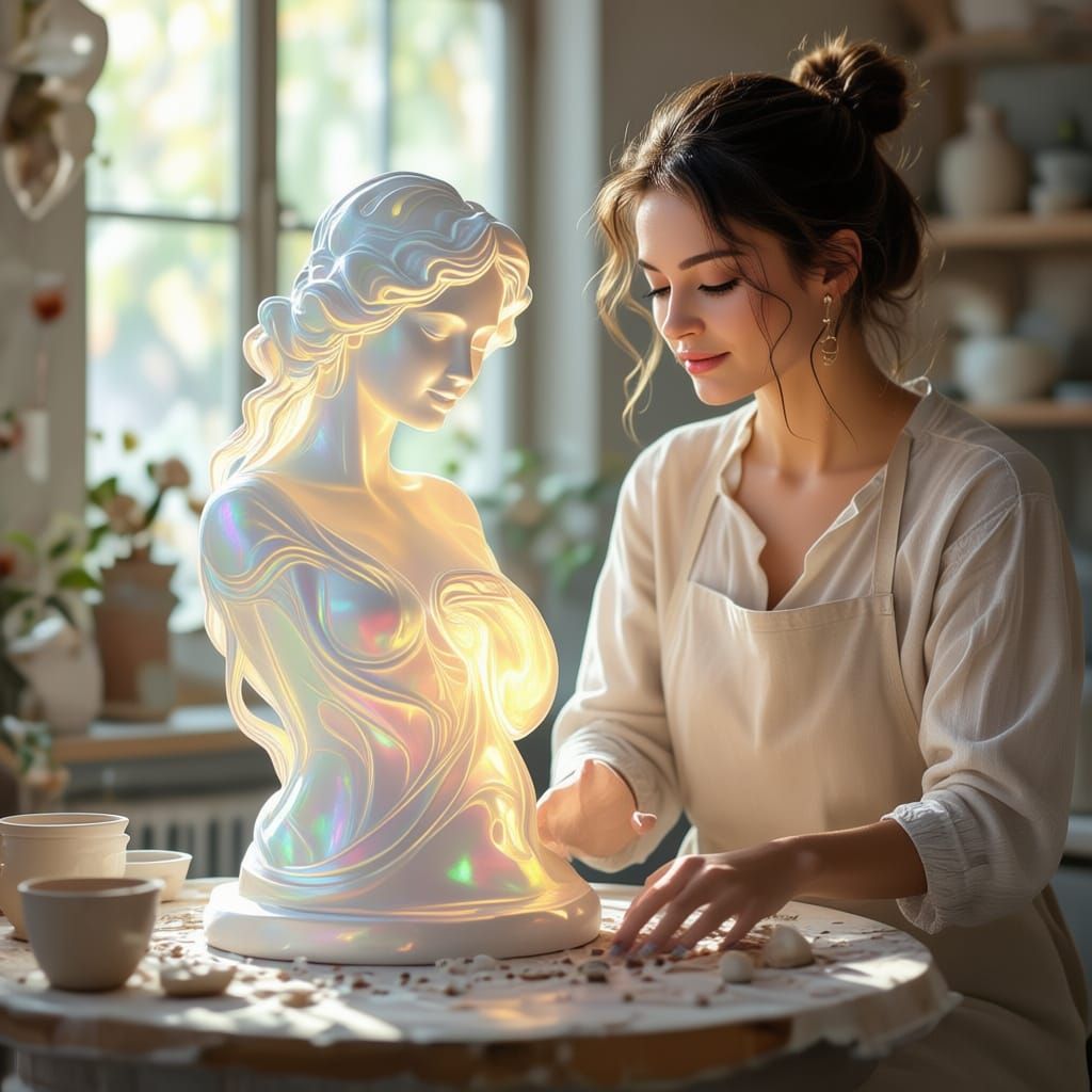 Potter Shapes Glowing Sculpture in Art Nouveau Style