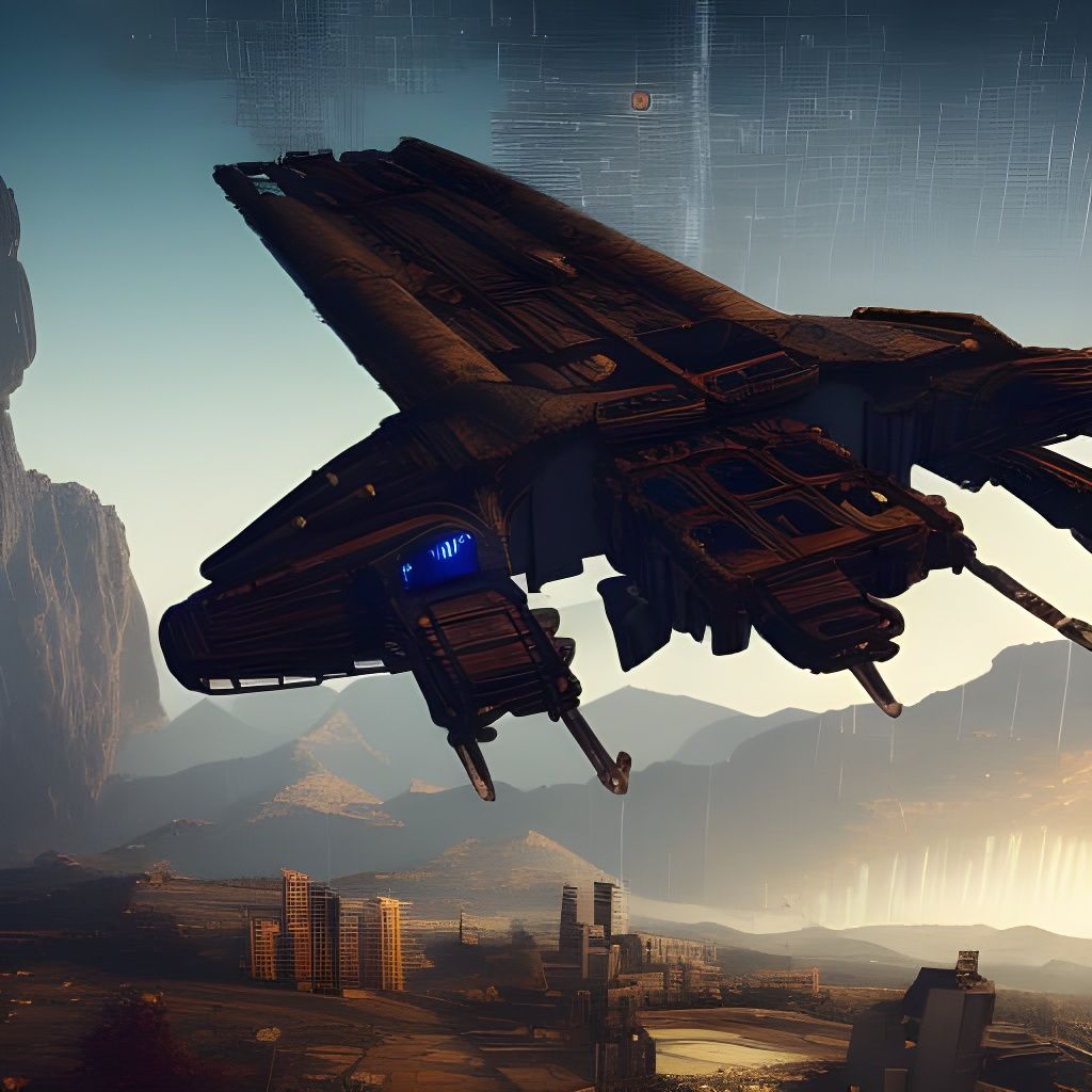 Crashed Cyberpunk Spaceship in Rural Village