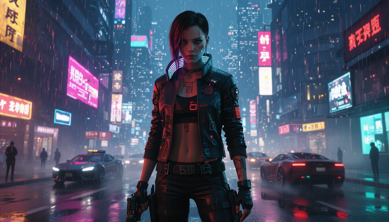 Cyberpunk 2077: V in Rain-Slicked Night City