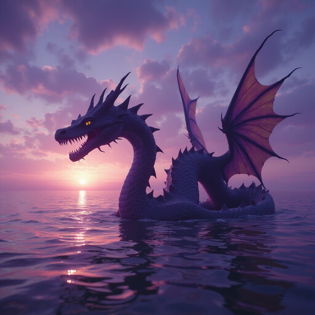 Majestic Sea Serpent Silhouette in Dark Fantasy Style