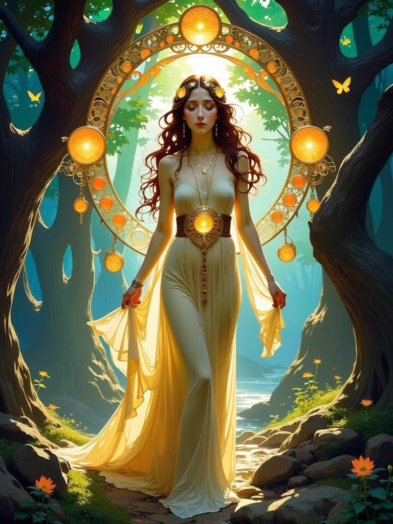 Gaia Goddess Restores Earth in Art Nouveau Style