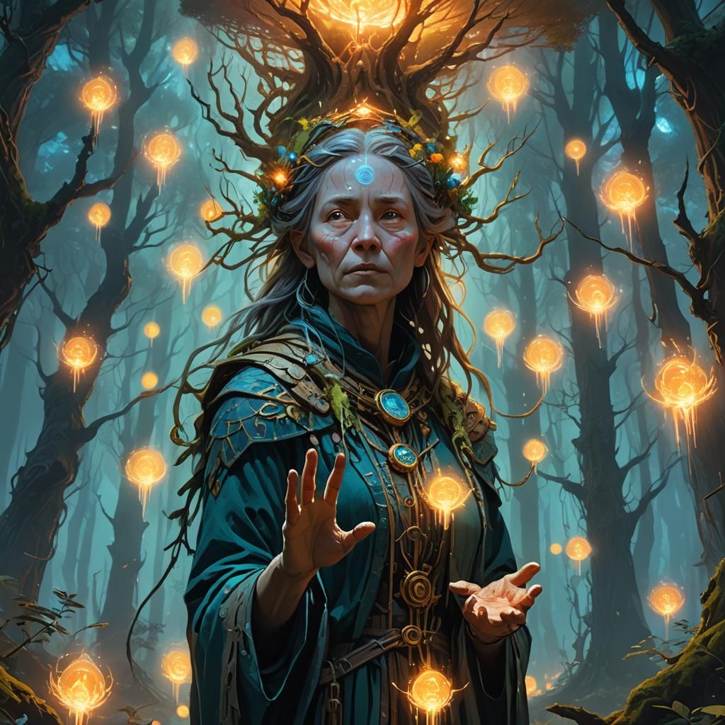 Ethereal Ancestor Mother in Mystical Forest