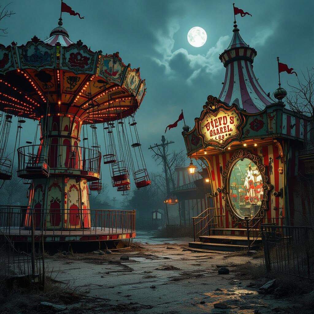 Abandoned Carnival Becomes Villain's HQ With Rusty Rides