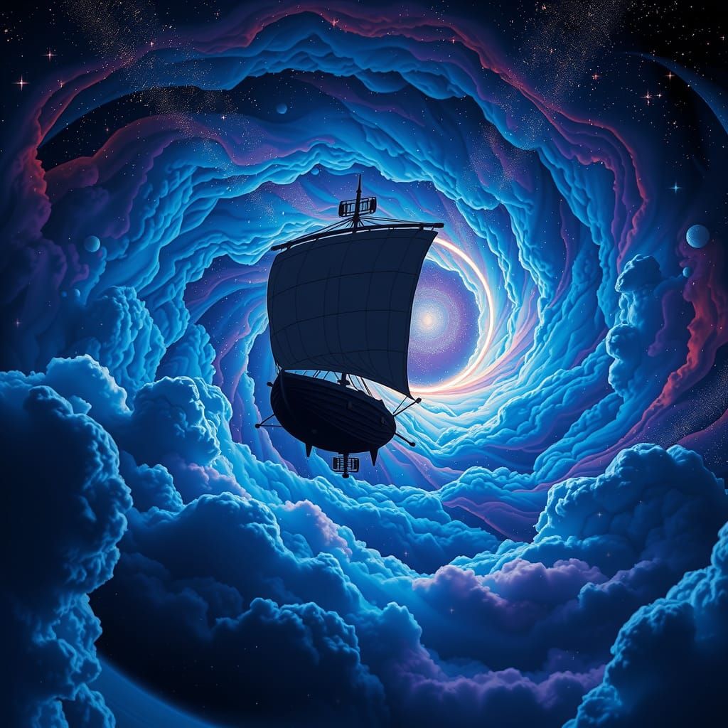 Spaceship Sails Through Astral Vortex in Visionary Style