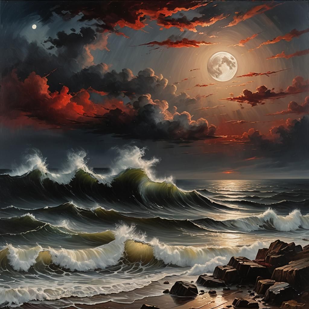 Dramatic High Contrast Seascape at Night