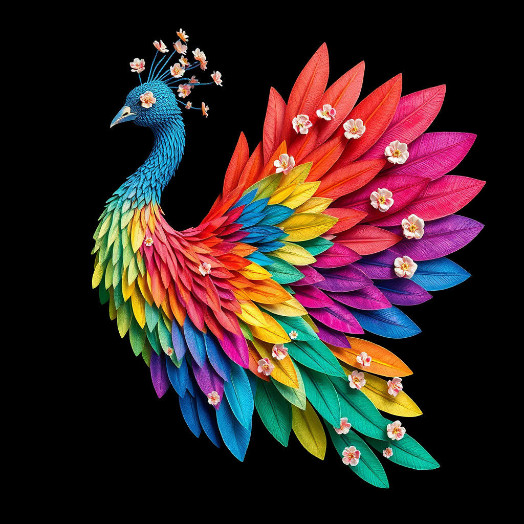 Rainbow Feathered Bird: Exotic Digital Rendering