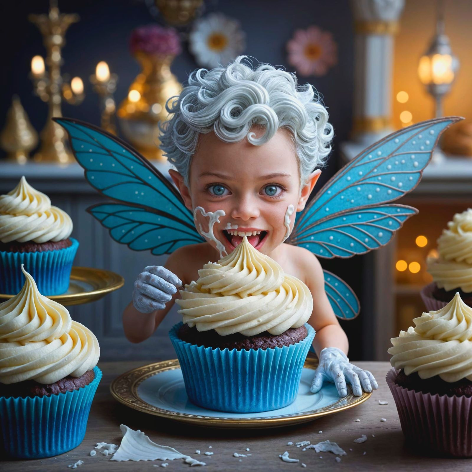 Pixy Boy Grins With Frosting After Stealing Cupcake