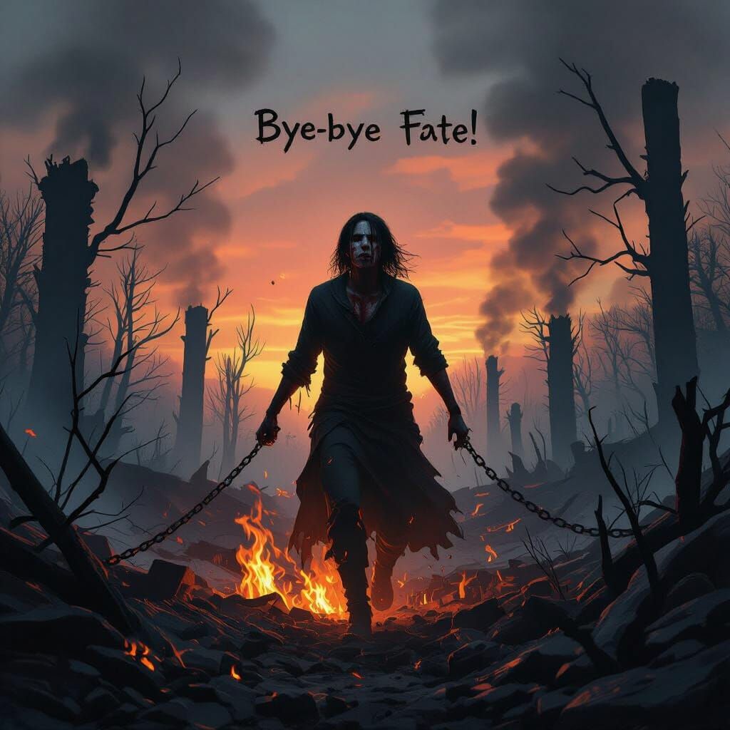 Figure Rises From Ashes in Dark Fantasy Surrealism