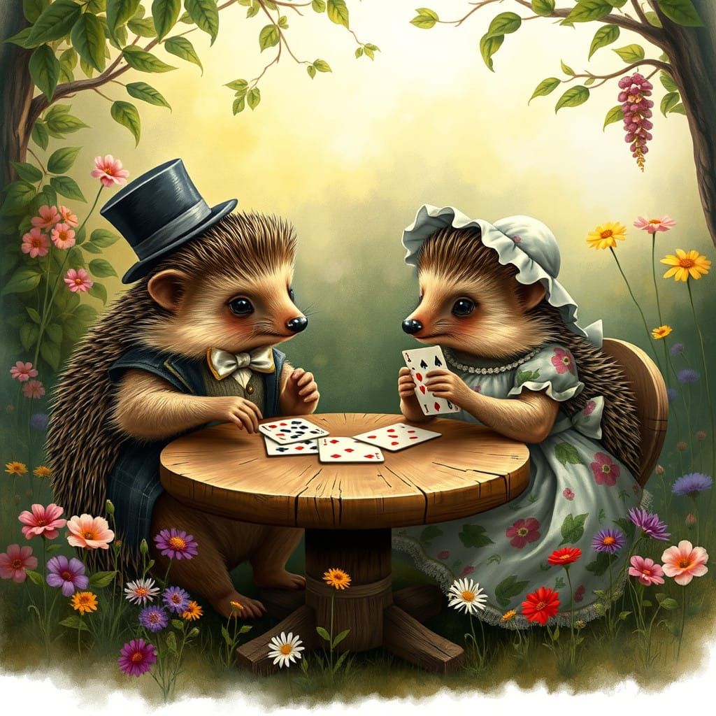 Hedgehogs in Whimsical English Countryside Card Game