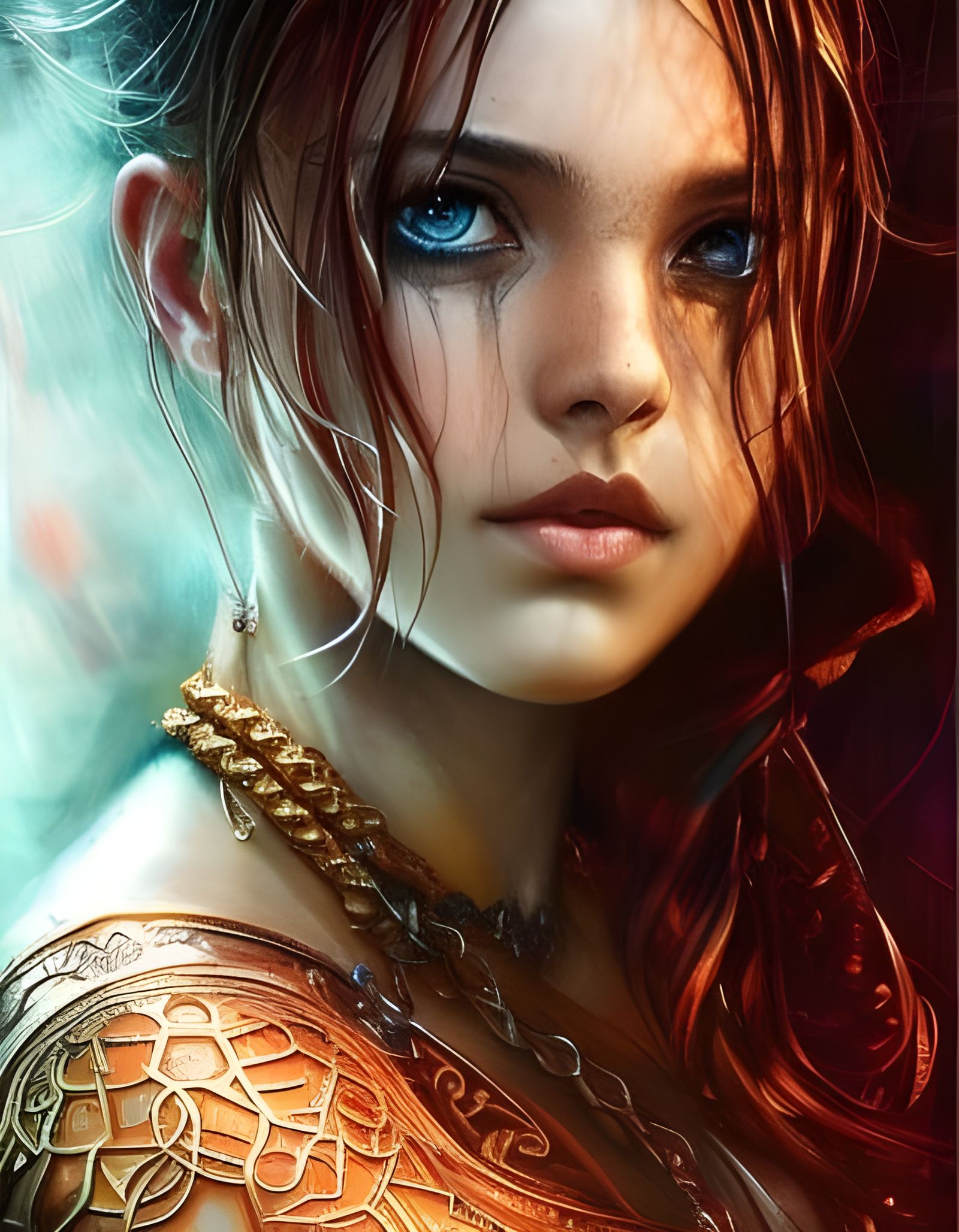 Angry Girl Screaming with Tears in Ornate Splash Art