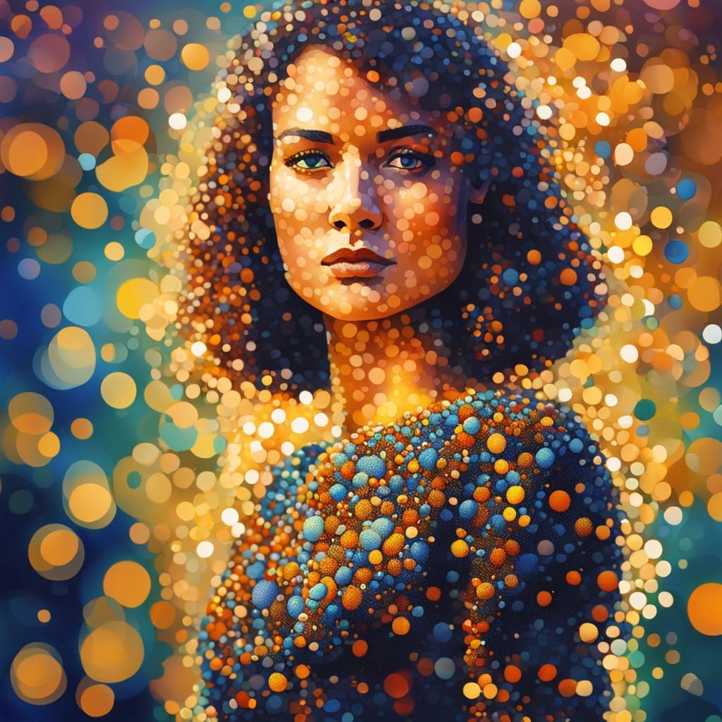 Pointillist Portrait of a Beautiful Lady in Seurat Style