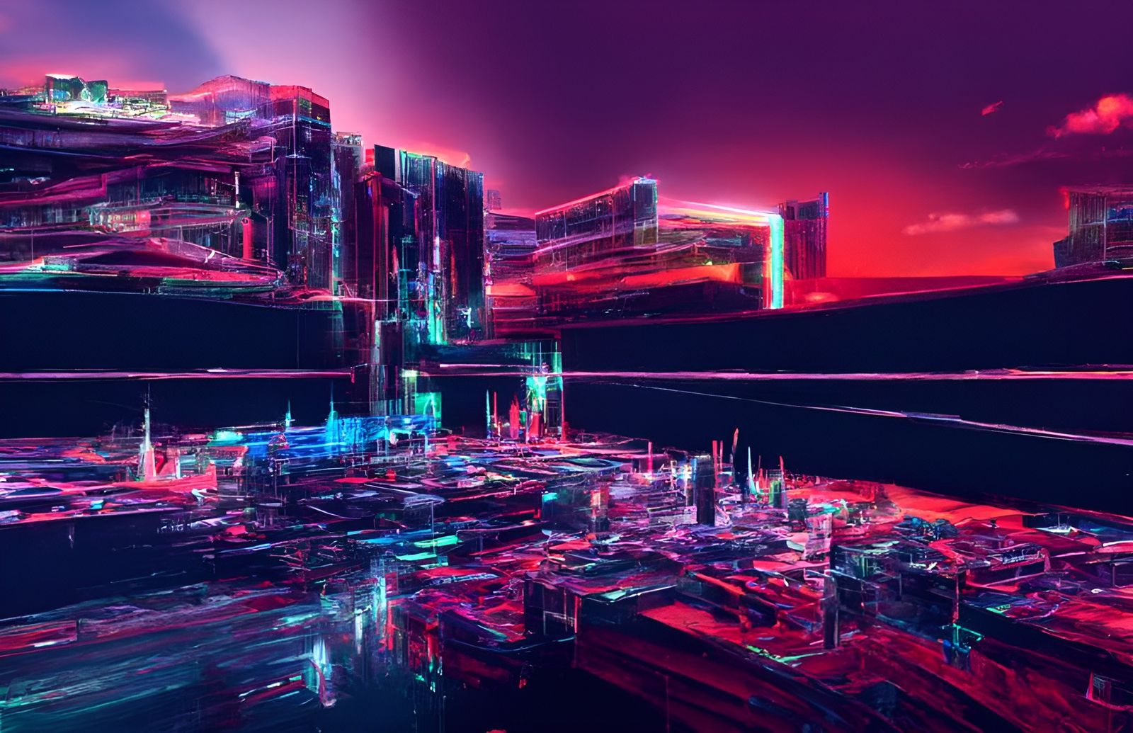 Glitched Digital Landscape Simulation in Cyberpunk Style