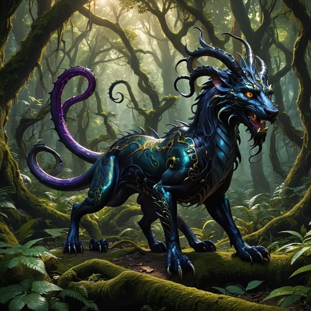 Displacer Beast-Dragon Hybrid in Mystical Forest