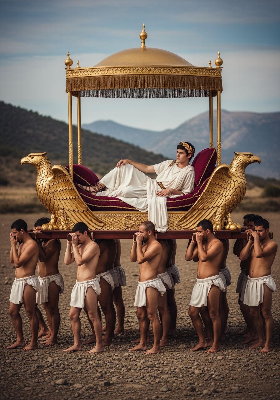 Barefoot Roman Emperor on Golden Eagle Litter