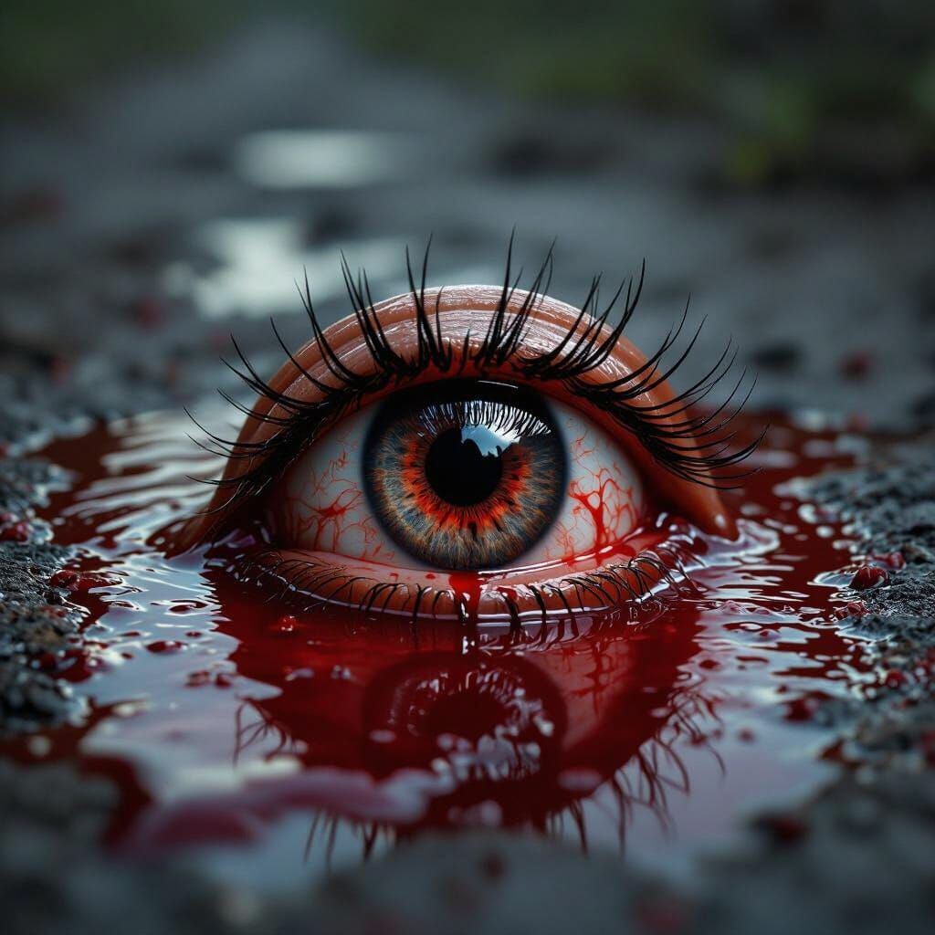 Hyperrealistic Bloody Eye Weeping Blood