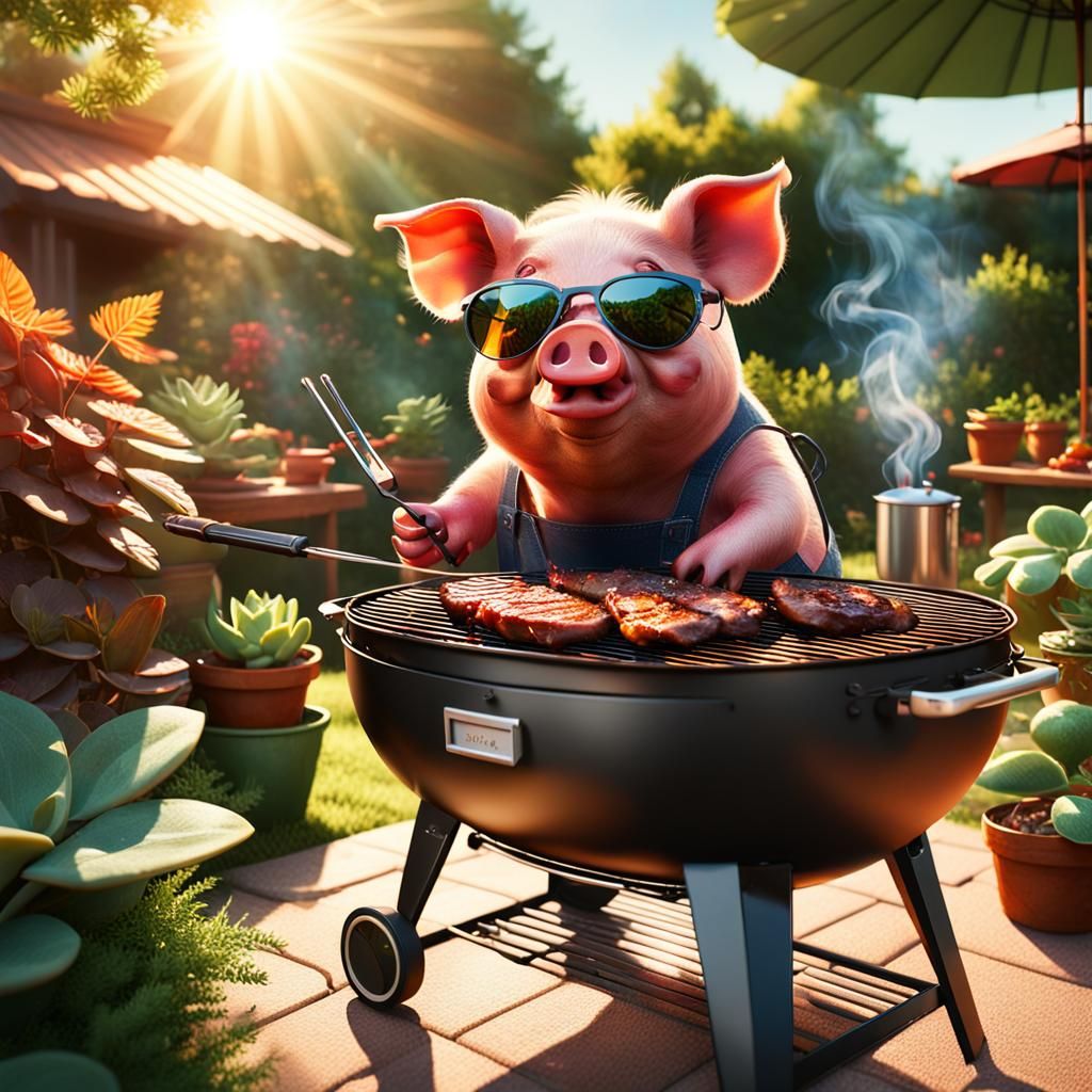 Head chef pig with sunglasses