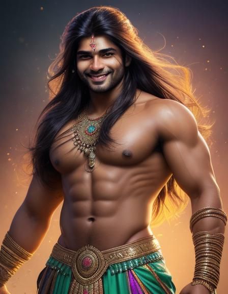 Handsome Indian Man with Long Hair Smiling
