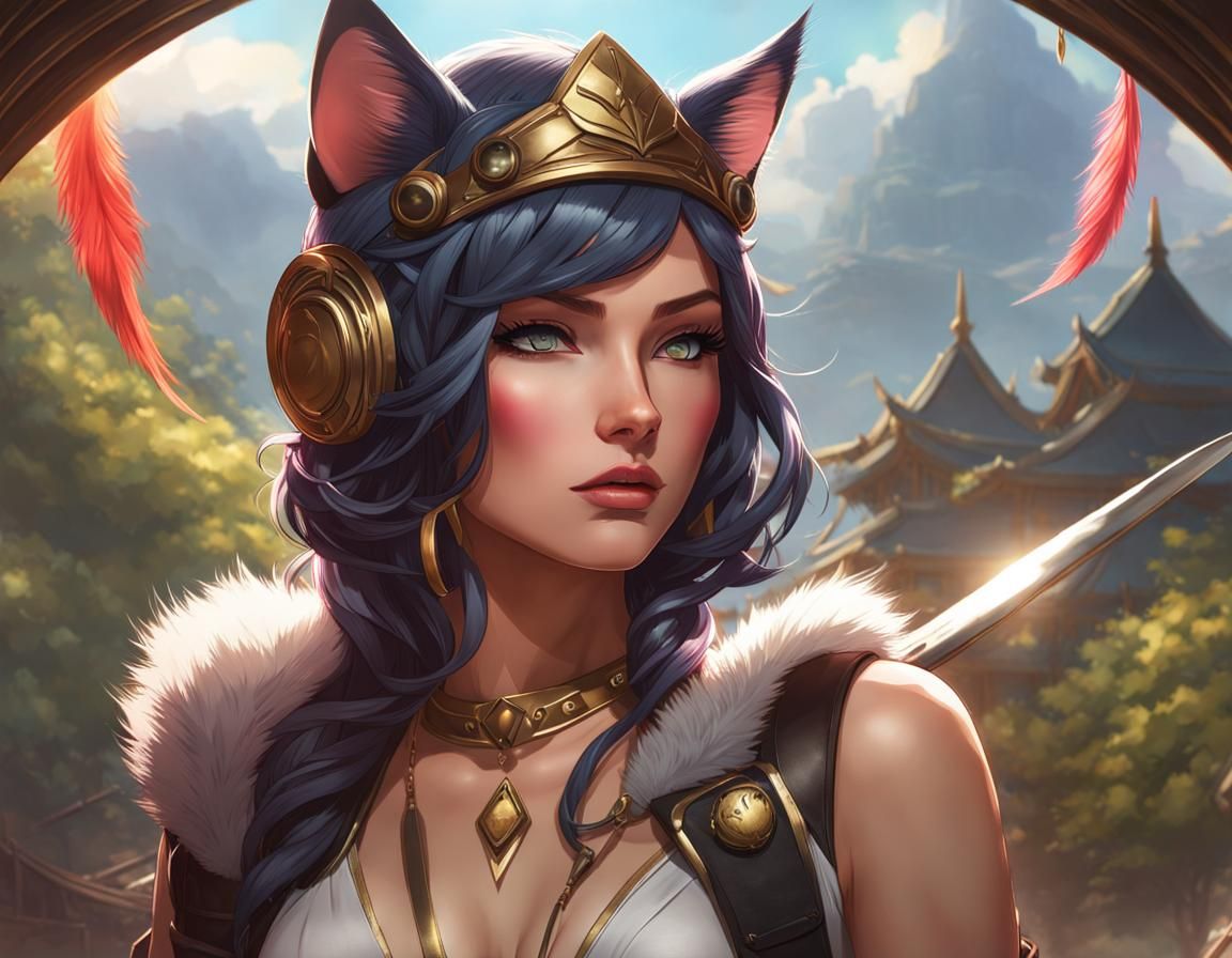 Cat-Eared Warrior in Anime Art Style