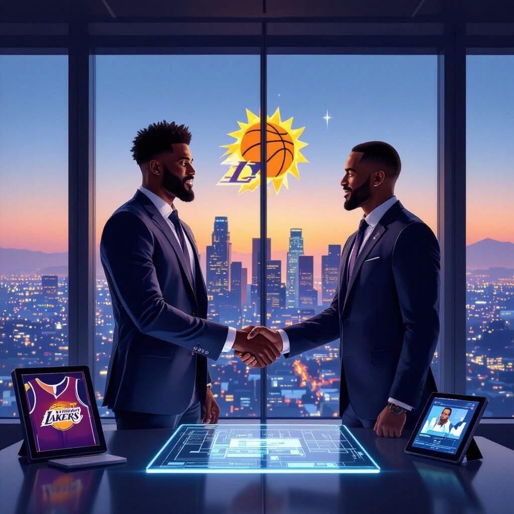 NBA Deal Editorial Illustration in Corporate Setting