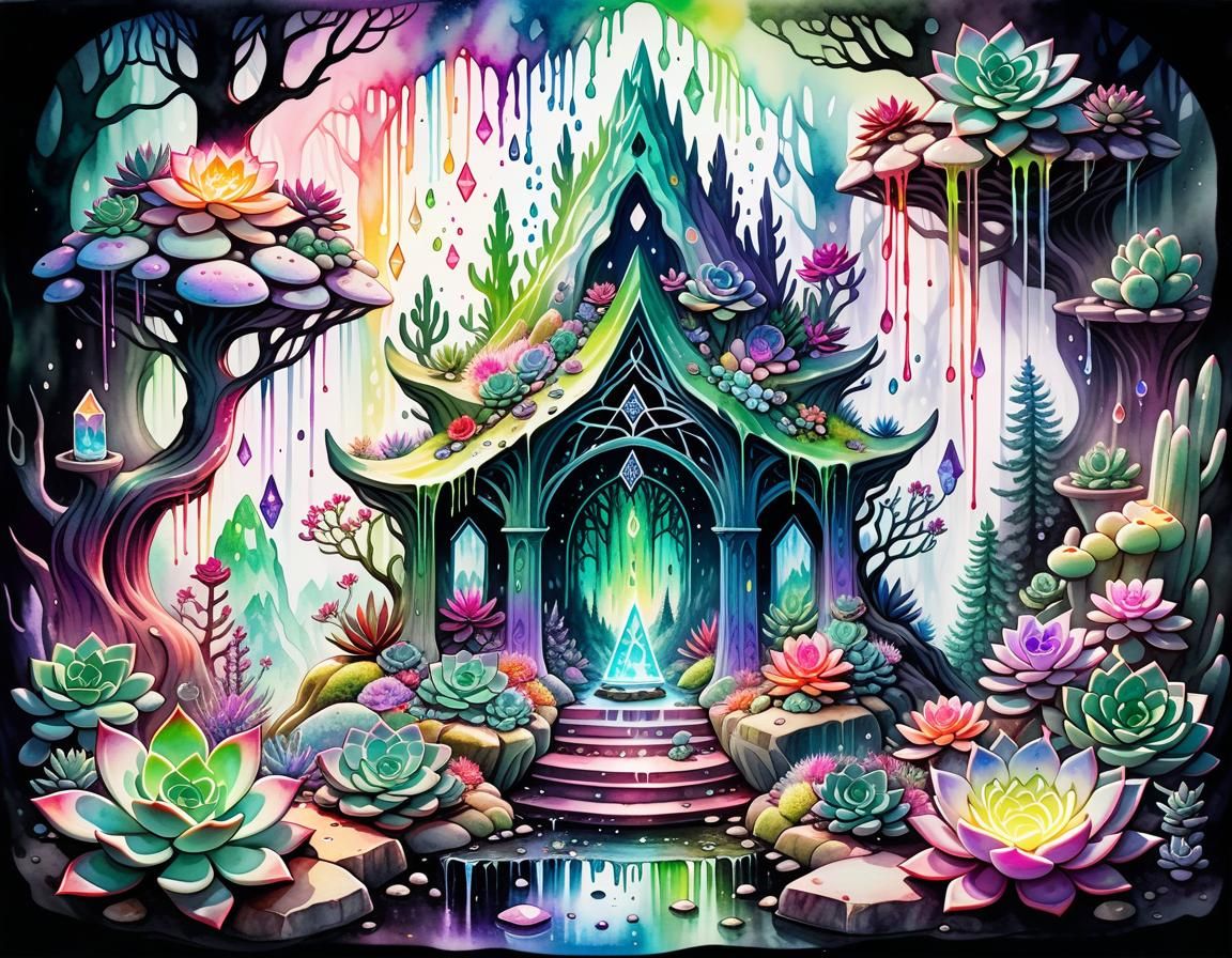 Forest Scene Hidden in Flower Petals: Watercolour