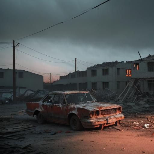 Devastated Orphanage: Cinematic Film Still in High Contrast