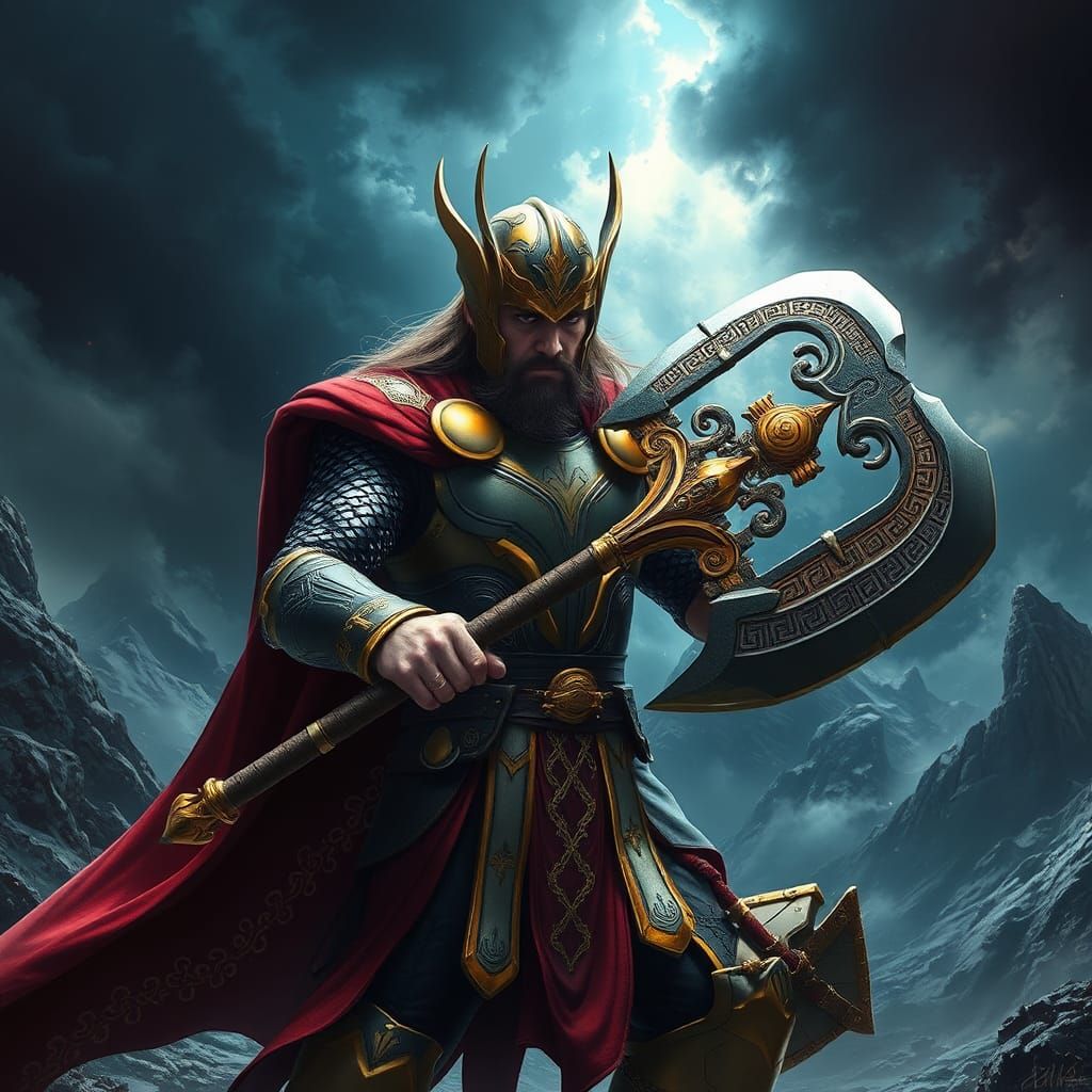 Thor in Chinese Armor with Runic Axe