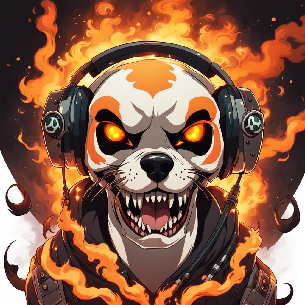 Furry Skull Dog with Glowing Eyes in Anime Style