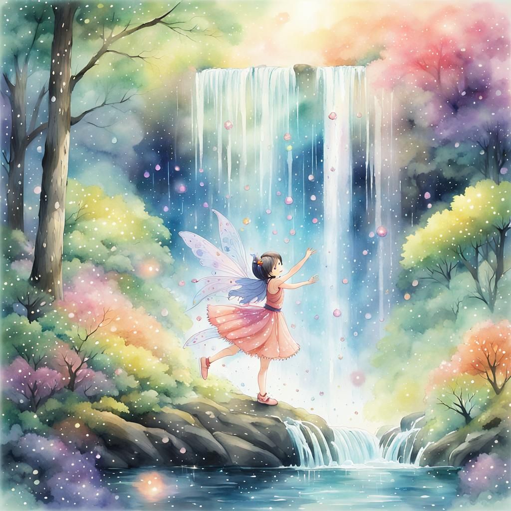 Anime Fairy Waterfall in Lush Japan Forest