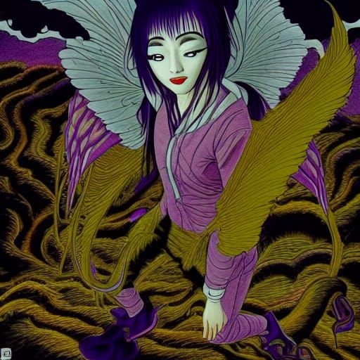 Asian Cyborg Demon with Fairy Wings, Hyperdetailed