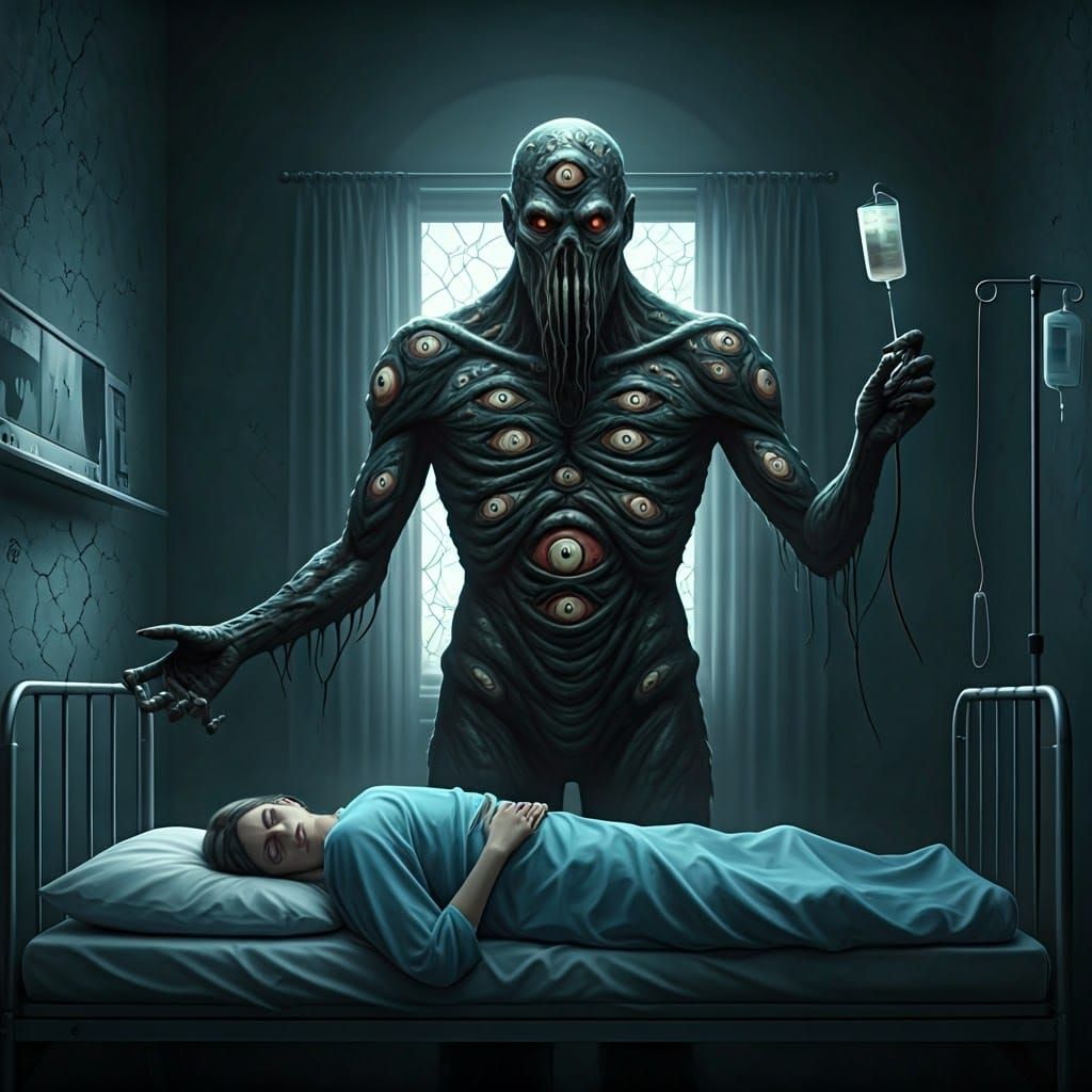 Eldritch Horror Azathoth in Dark Hospital Bedroom