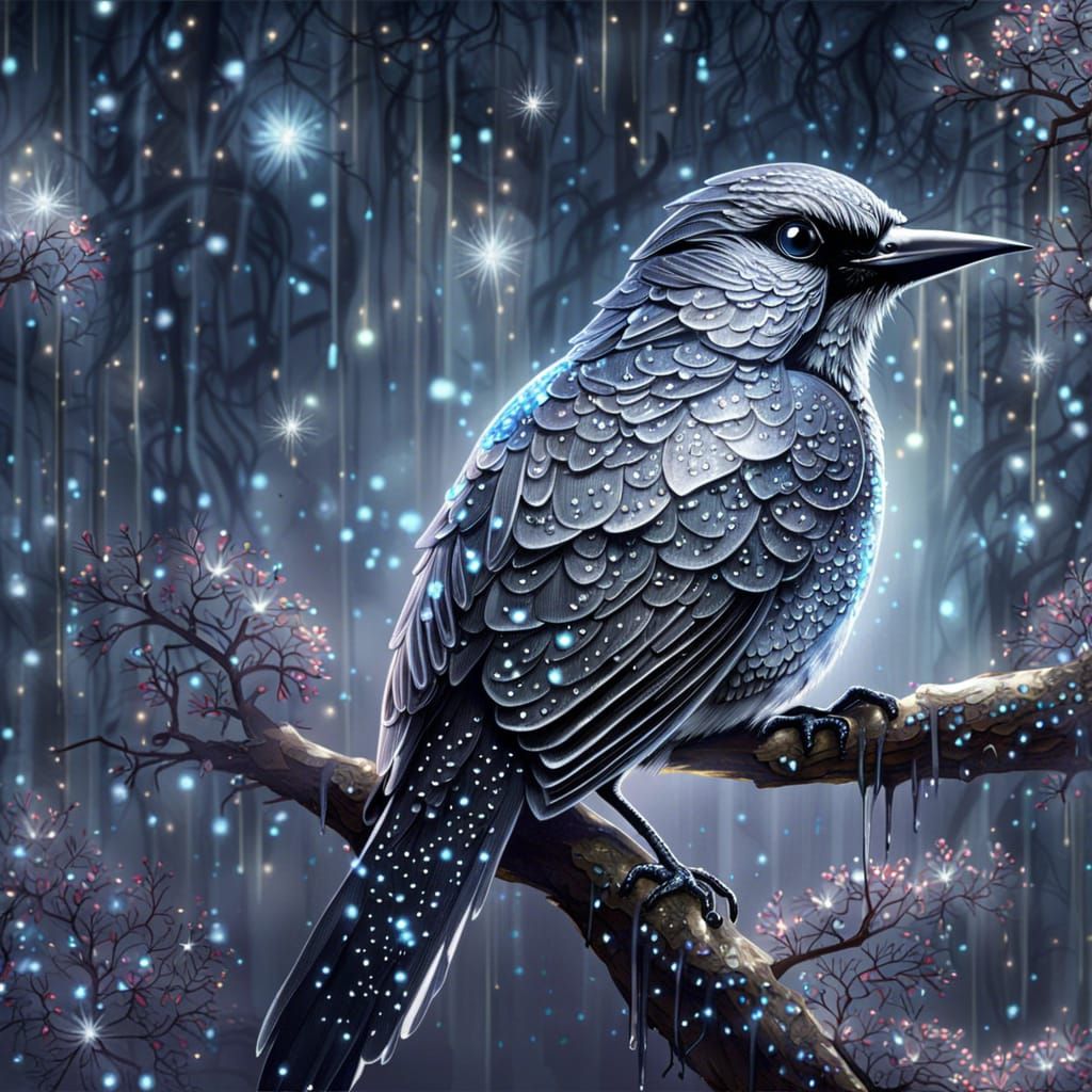 Glittering Bird in a Glitter Forest