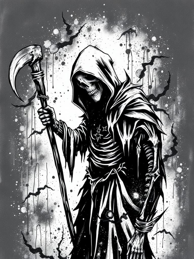 Gothic Grim Reaper Ink Splatter Art