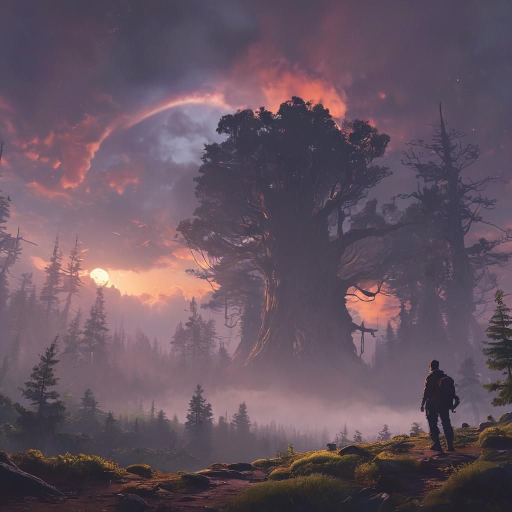 Mystical Sunset Landscape in Fantasy Art Style
