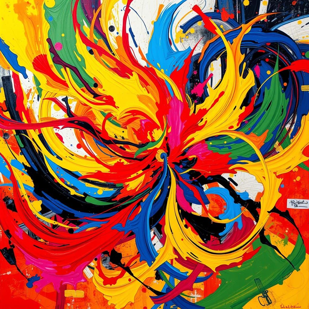 Abstract Action Painting with Explosive Colors and Forms