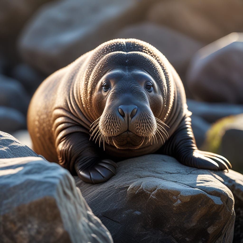 Baby Walrus in Sparkling Arctic Ice: Macro Photograph