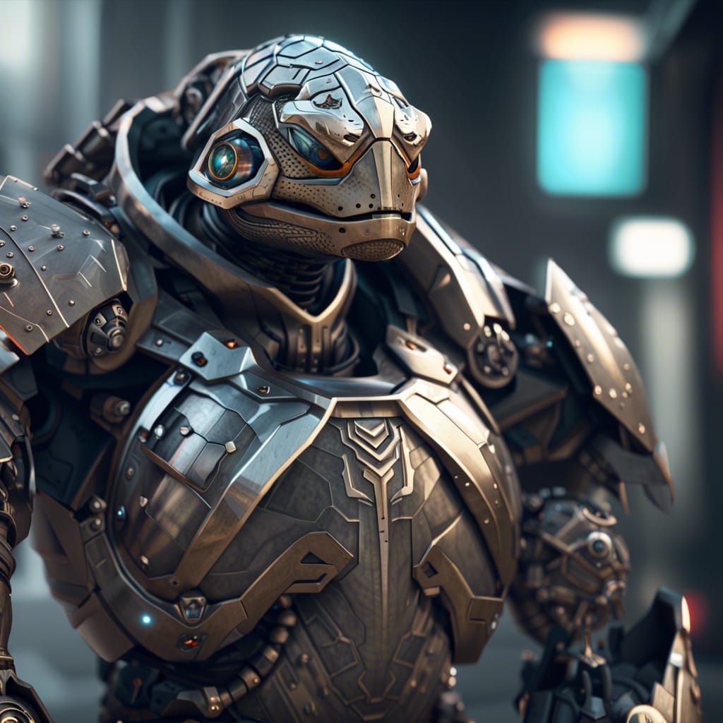 Warforged Turtle D&D Character in Sci-Fi Style
