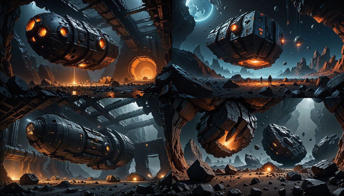 Asteroid Space Pirate Hideout with Mooring Girders