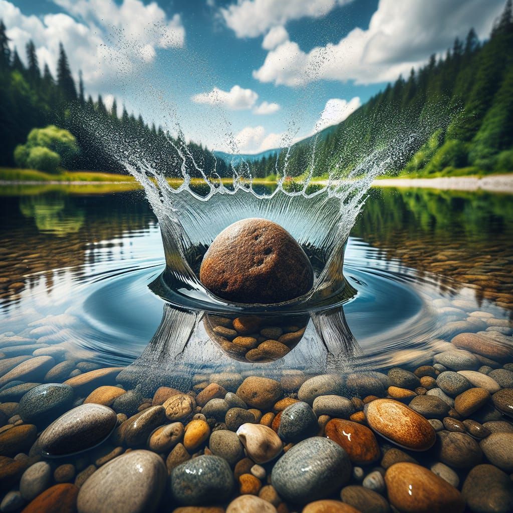 Rock Creates Splash in Calm Lake