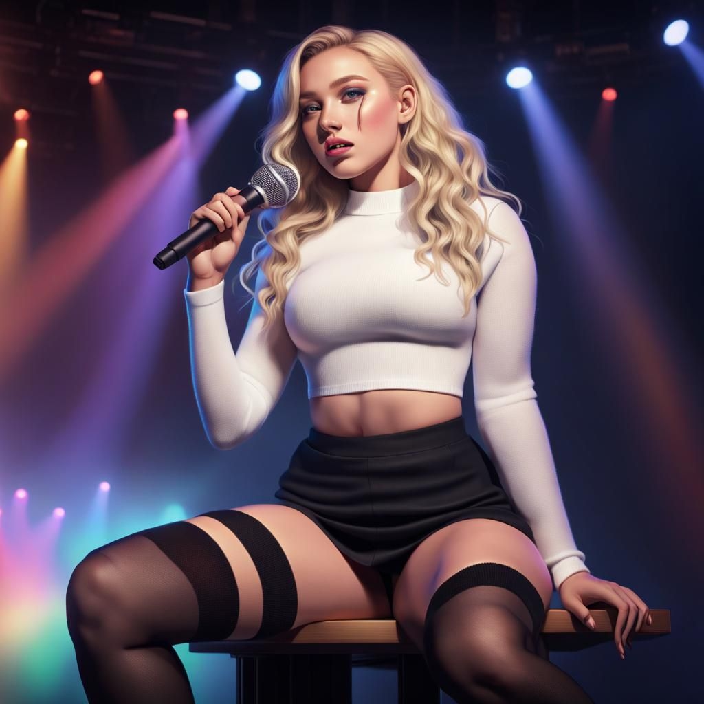 Blonde Singer on Stage in Photorealistic 3D Render