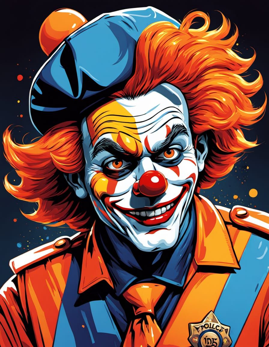 Playful Police Clown in Vibrant Cartoon Style
