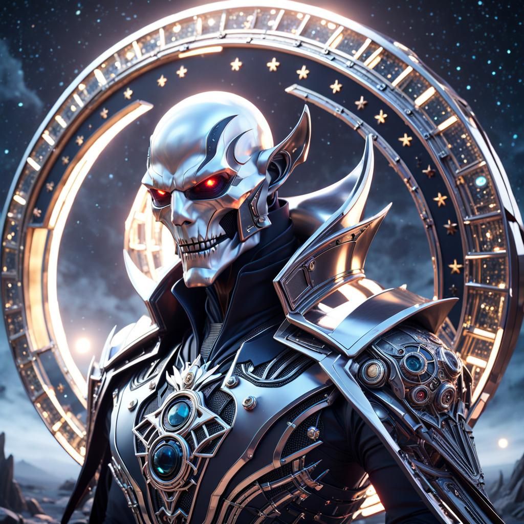 Vampire Under Starry Sky in Futuristic Sci-Fi Style