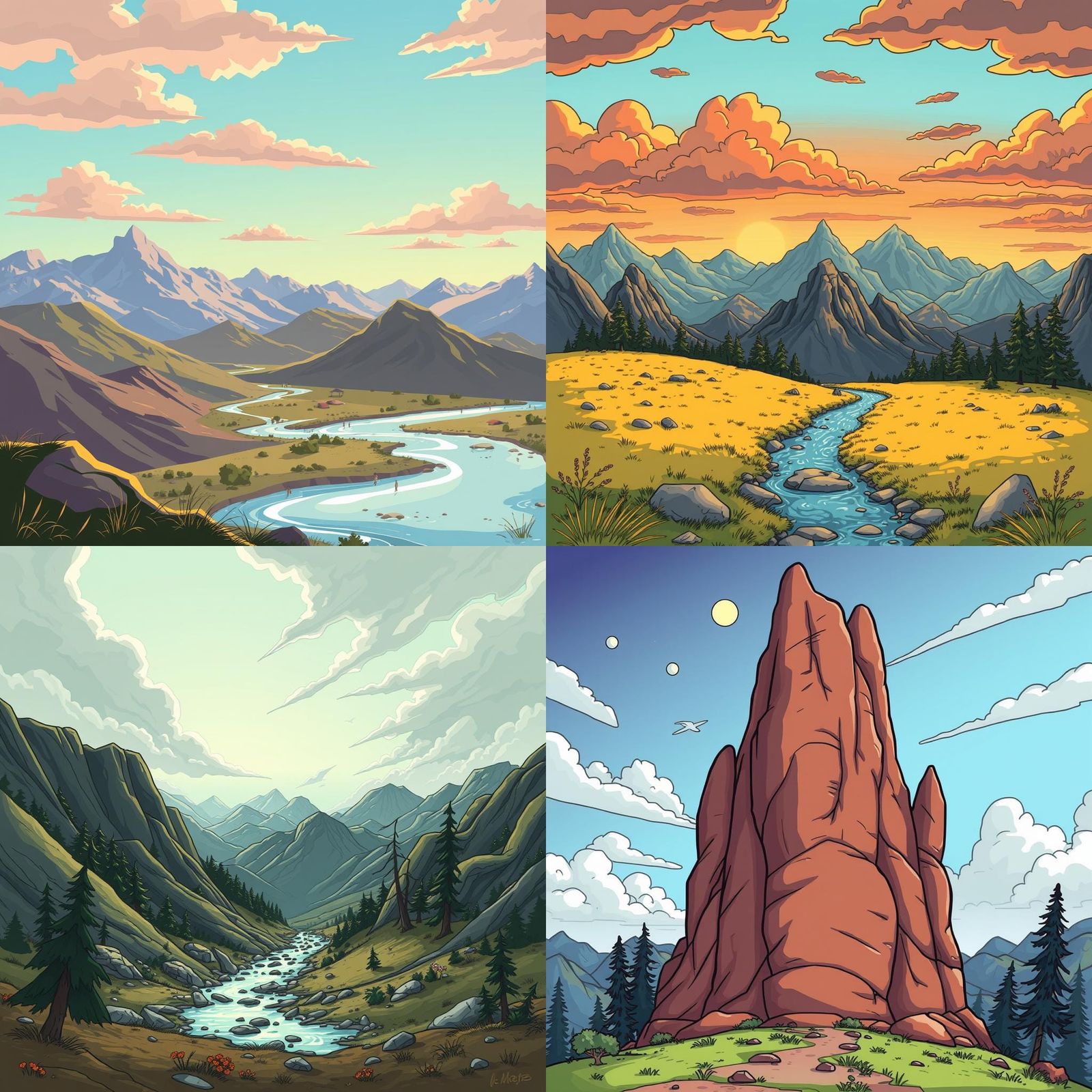 Dramatic Cartoon Landscape with Vibrant Colors