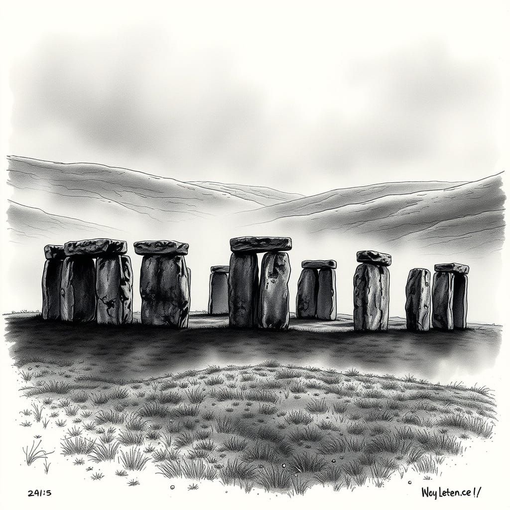Stonehenge in Ink Style, Film Noir Aesthetic