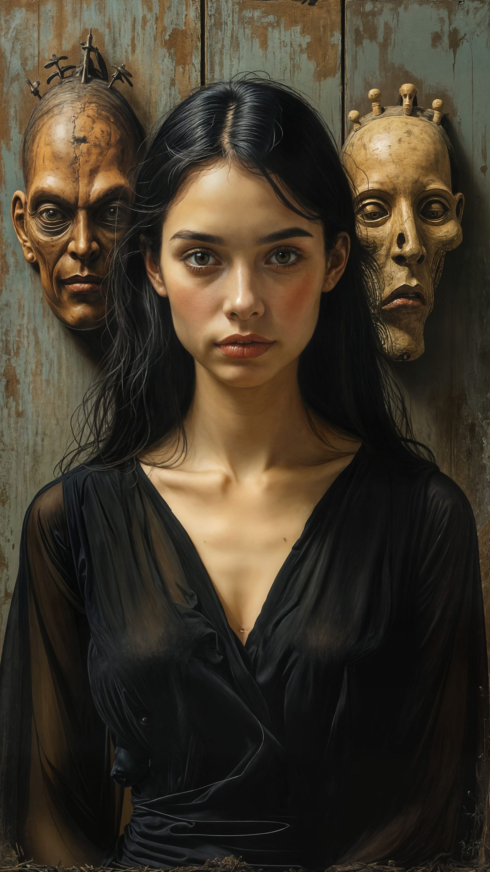 Surreal Portrait of a Woman Amidst Ritualistic Objects